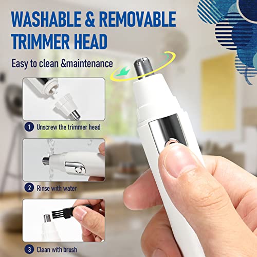 2022 Upgraded Nose Hair Trimmer ,Nose Ear Trimmer For Men Women , Eyebrow And Facial Hair Removing Trimmer Clipper, Battery-Operated Dual- Edge Blades , Hair Trimmer With Waterproof (White) #TOP5