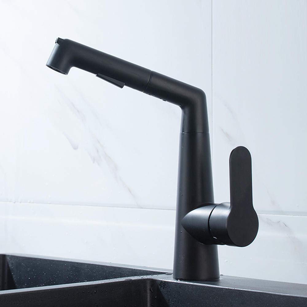 ZBBDFAZD Swivel Kitchen taps with Pull Out Spray, Mixer tap 2 Functions, Brass Kitchen Sink, Single Lever, Faucet-A Black