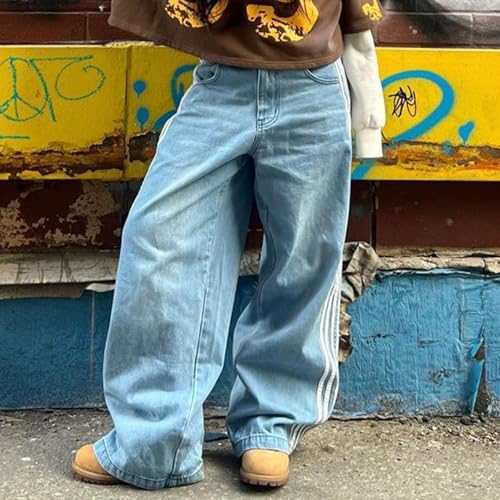 Boyfriend Jeans for Women Y2K Fashion Striped High Waist Wide Leg Denim Pants Casual Vintage Baggy Streetwear Jeans3