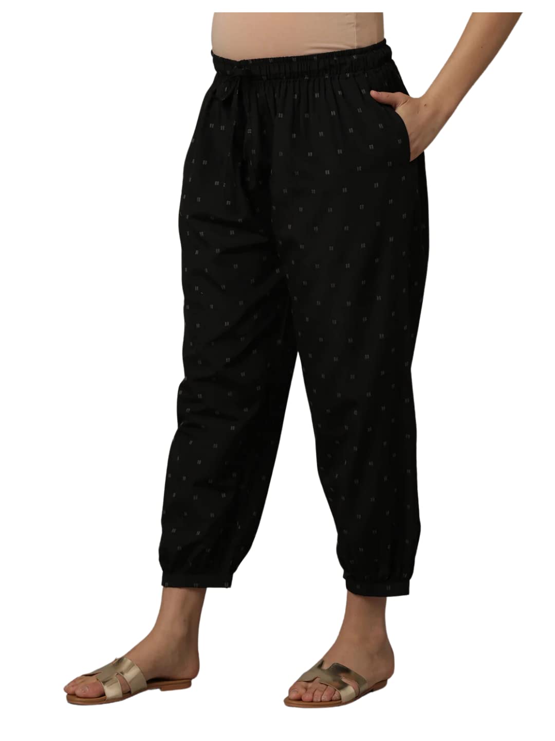 The Mom StoreMaternity Bottoms | Cotton | Maternity Lantern Pants | Pre and Post Pregnancy | Comfortable | Black Shadow | Black |