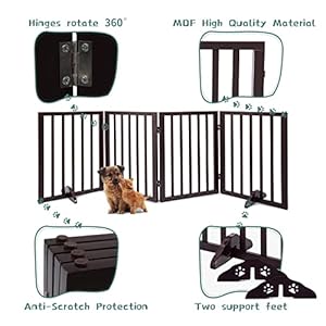   Wooden-Dog-Gate-Foldable-Dog-Fence-Freestanding-4-Panel-Pet-Gates-Freestanding-Folding-Dog-Gates-House-Pet-Gate-for-Dogs-Gate-for-IndoorsExtra-Wide-Dog-Gate-24in-Height-with-2PCS-Support-Feet