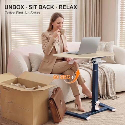Image of ROMOON Foldable Standing Desk with No-Assembly Design, Rolling Height-Adjustable Sit-Stand Table with Wheels, Space-Saving Portable Laptop Cart for Home Office and Small Space (Oat Yellow)