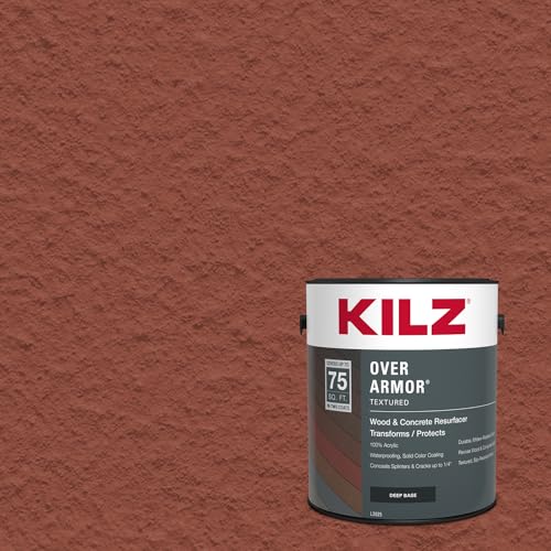 KILZ Over Armor Textured Solid Coating Resurfacer for Wood, Composite and Concrete Surfaces, Redwood, 1 Gallon