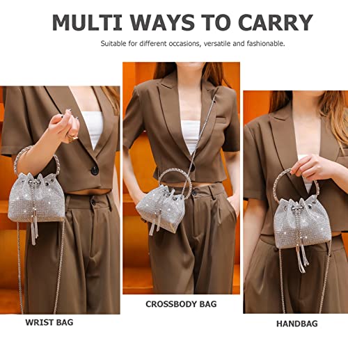 Sweetovo Bling Crystal Rhinestone Purse for Women Sparkly Clutch Handbag Crossbody Bag for Evening Wedding Party Prom, 1-silver