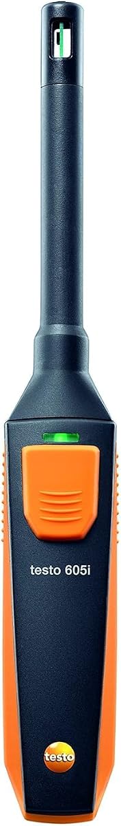 Termohigrómetro Testo 605i - Higrómetro y termómetro interior para la medición de la humedad y la temperatura interior - Monitor de temperatura y humedad en el conducto flexible de 90° con Bluetooth - iOS y Android