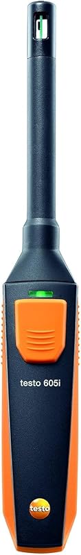 Testo 605i Thermohygrometer - Hygrometer & Indoor Thermometer for Humidity Measurement and Indoor Temperature - 90° Bendable In-Duct Temperature and Humidity Monitor with Bluetooth - iOS & Android
