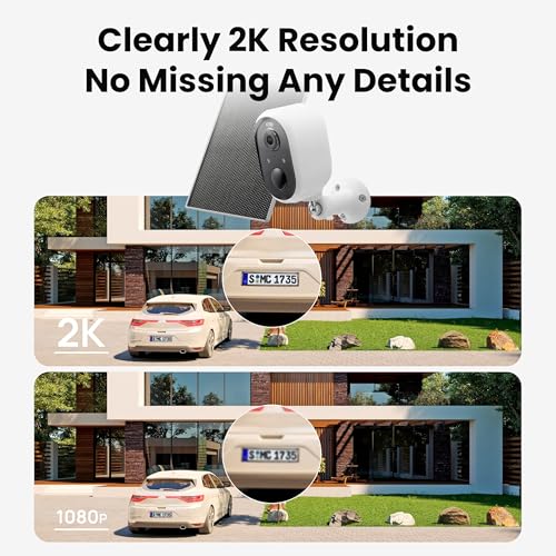 Image of Solar Security Camera Outdoor Wireless, 2K Color Night Vision, Battery Powered PIR Motion Detection,2.4GHz WiFi Cameras for Home Surveillance, Light and Sound Alarm, 2-Way Audio
