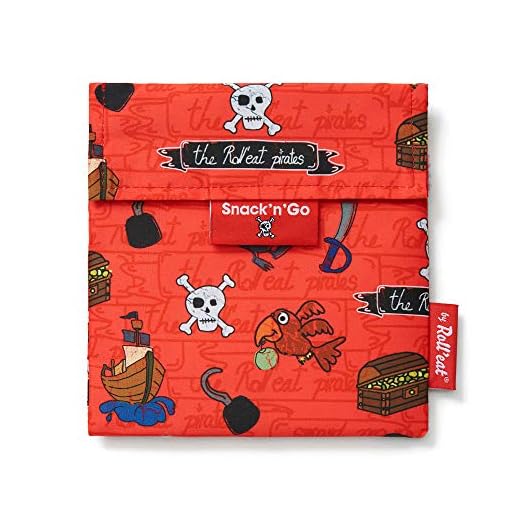 Roll'eat - Snack'n'Go Kids Bolsa Merienda Porta Sandwich Ecológica y Reutilizable sin BPA, Piratas Rojo