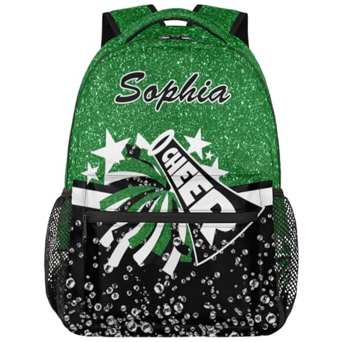 Personalized Name Cheer Backpack for Cheerleaders, Cheerleader Dance Backpack for Women, Cheerleading Gifts for Teams Green Glitter