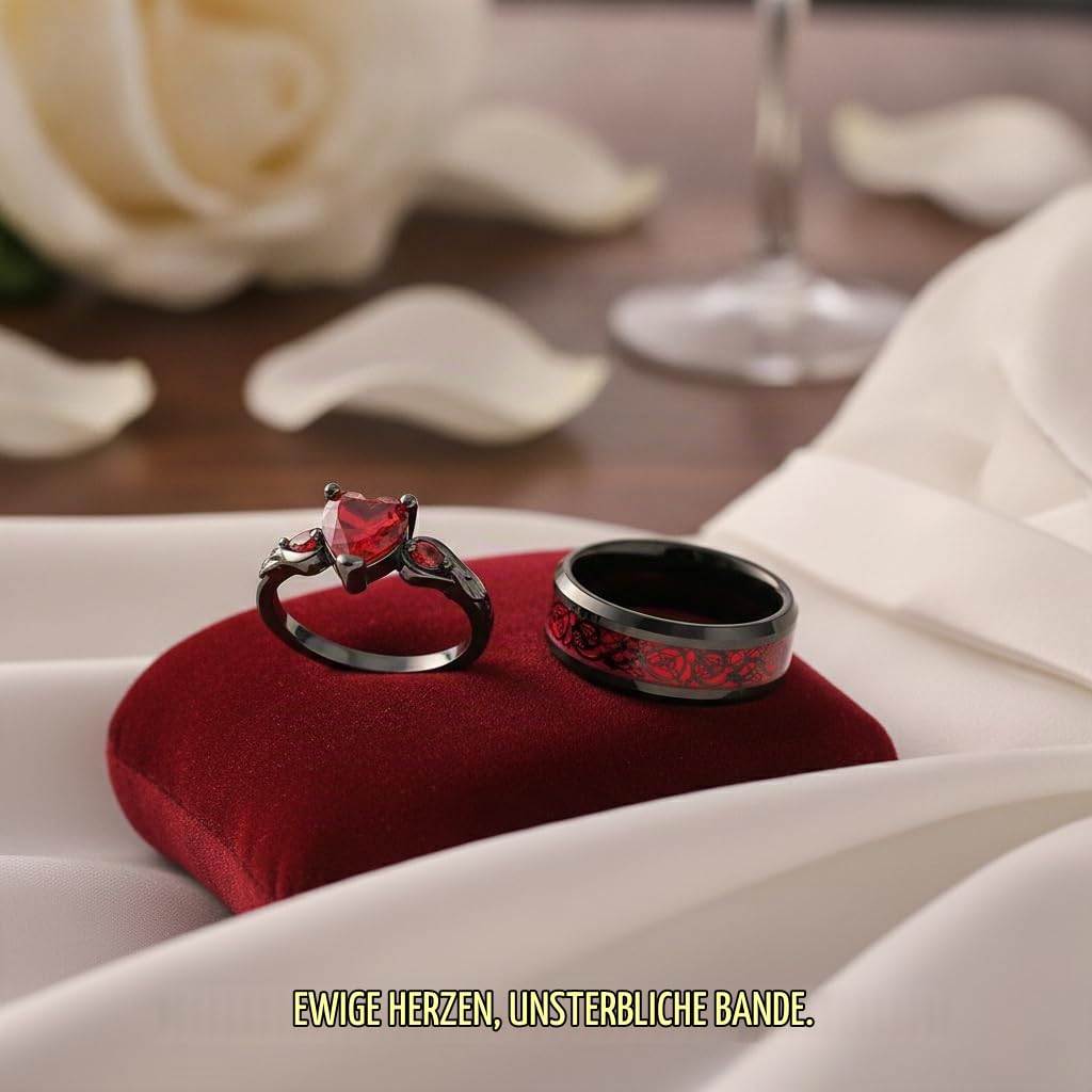 Custom Couple Rings Tungsten Matching Promise Rings for Him and Her Red and Black Wedding Rings for Couples Set Personalized Heart CZ Engagement Rings