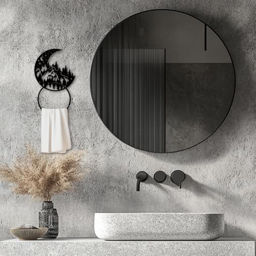 MAYJOYDIY Moon & Stars Metal Towel Ring, Nature Inspired Wall Mounted Holder, Mountain Forest Design - Image 4