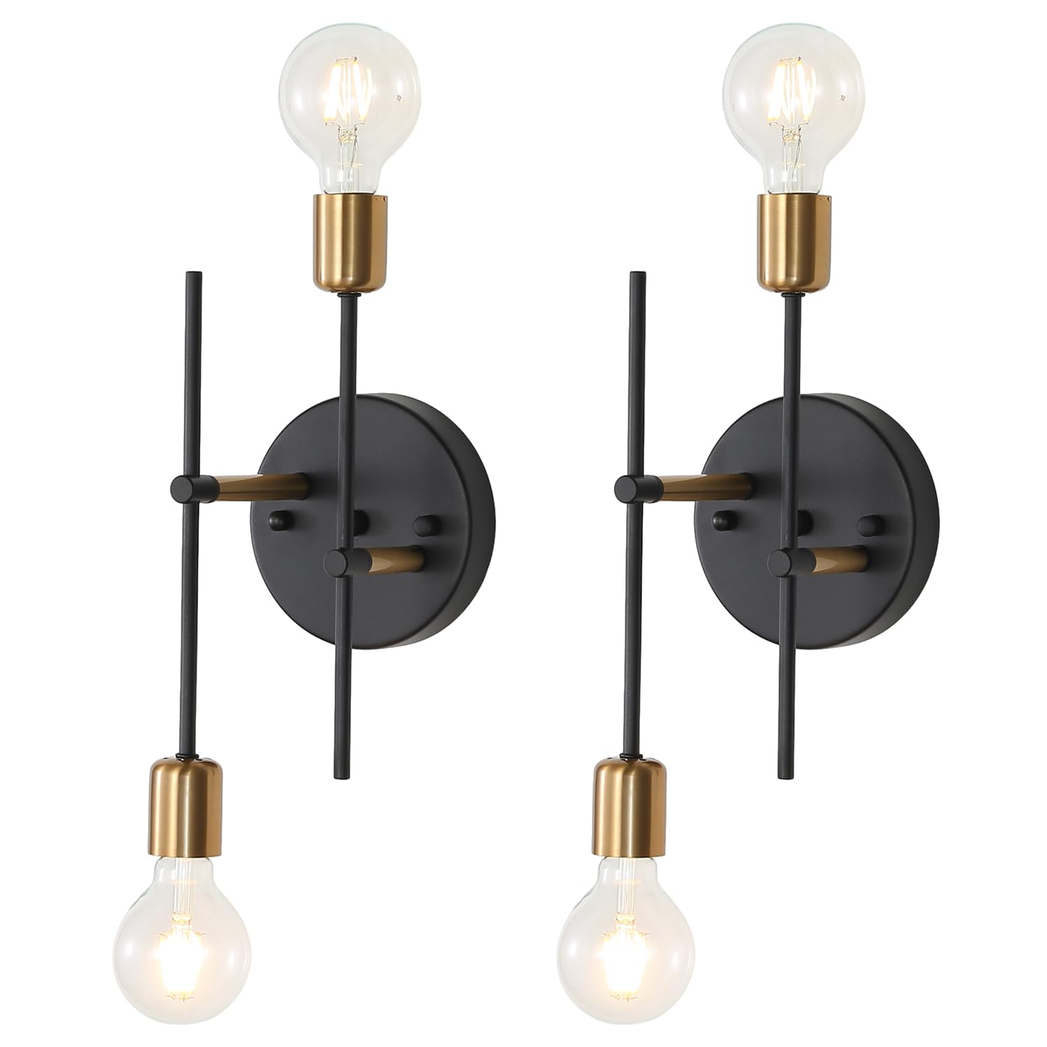Kaj Hejmo 2 Light Head Vanity Mirror Light Retro Industrial- Double Sconces Wall Lamp for Hallway- Black and Gold Wall Lamp for Kitchen Living Room Bedroom E27 Socket (2- Pack Adjustable)