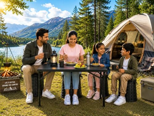 Image of Retractable Folding Table and Stool Set, Portable Camping Folding Table is Lightweight But Stronger with Adjustable Stools, Suitable for Outdoor Picnics, Beaches, Camping etc.