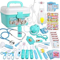 Maletin Enfermera Juguete Anpro 46 pcs Maletin de Doctor y Enfermera, Juegos de Roles para Niños, Kit de Dentista con Estetoscopio y Abrigo, Regalo para Fiestas, Cumpleaños, Navidad,