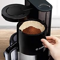 Bosch Filterkaffeemaschine Styline TKA8A053, Aroma Sensor, Edelstahl-Thermokanne 1,1 L, für 8-12 Tassen, Abschaltautomatik, Entkalkungssystem, Tropfstopp, abnehmbarer Wassertank (1 L), 1100 W, schwarz – Ansicht 4