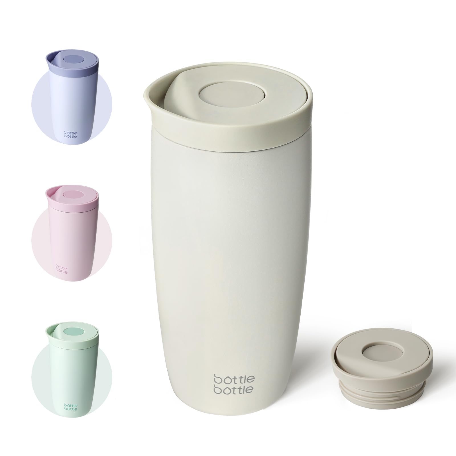 Bottle Bottle Insulated Travel Mug 500ml Stainless Steel Office Coffee Cup with Push Button Lid Keeps Cold and Hot for 8 Hours (Baby Gray)