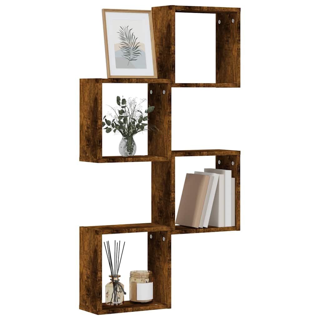 vidaXL Wall Cube Shelves 4 pcs Smoked Oak 30x15x30 cm, cube storage, cube organiser, floating shelf, cube shelf, cube storage organiser