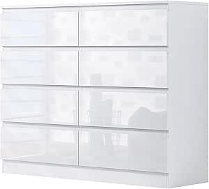 FWStyle Matt White Large 8 Drawer Chest Of Drawers. White Bedroom Furniture. Under Drawer Support Bars. Scratch Resistant