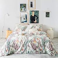 OAITE Set Copripiumino Queen Size 3 Pezzi In Cotone Morbito Floreale Con Cerniera E Lacci - 4