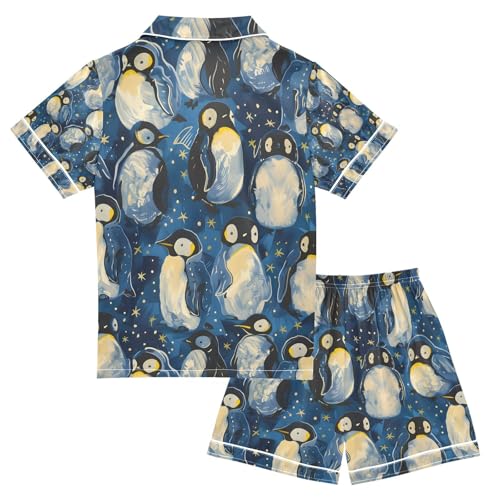 Many Lovely Penguin Satin Summer Pajama Sets Silk Short Sleeve Button Down Sleepwear2
