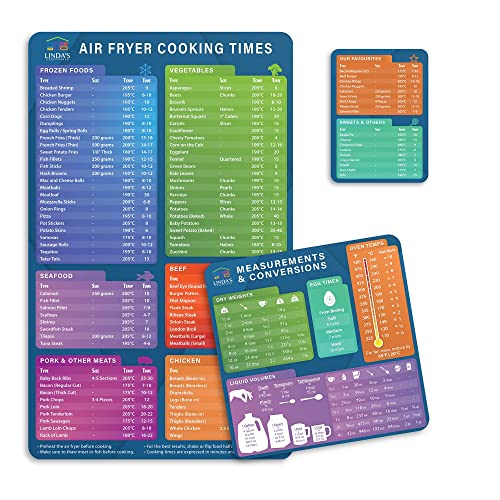 Air Fryer Cooking Guide UK Magnetic Cheat Sheet Set - Air Fryer Accessories (3 Pack) Guide Flip Chart Quick Reference for Frying Cooking Times Chart Kitchen Conversions