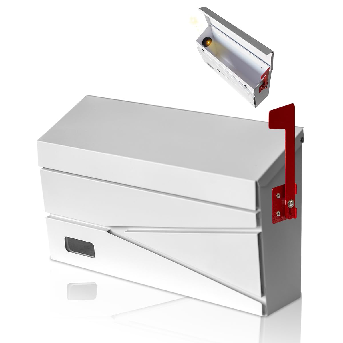 - Wall Mount Mailbox, Large Capacity Mailbox for House, with Flag, Visibility Galvanized Steel Rust-Proof Metal Post Drop Box, Mailboxes for Outside 15.74"×9.84"×4.33" Solar Lanterns White