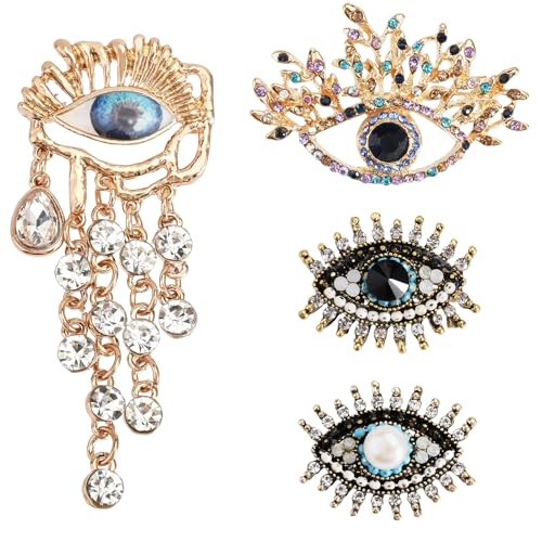 Image of 4Pcs Evil Eye Brooch Pin Crystal Rhinestones Brooch Vintage Lapel Pin Elegant Jewelry Pins for Women