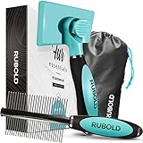 RUBOLD Dog Grooming Kit - Slicker Brush for Dogs with Fur Ejector - Greyhound Dog Comb - with Bonus Carrying Case - The Best Brushes for Shedding - Suitable for Any Medium or Long Hair Pet or Cat
