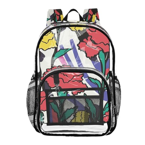 Pop Art Carnation Clear Backpack School Clear Bookbags For Girls Boys Transparent PVC Backpacks