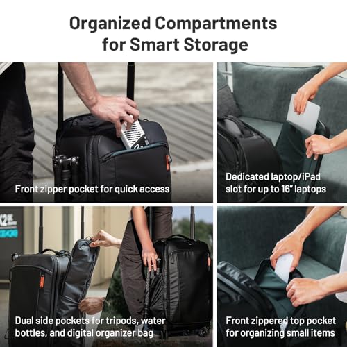 PGYTECH 2-in-1 Roller Camera Backpack, DSLR/SLR/Mirrorless Bag for Travel Photographers, Rolling Luggage with Tripod & Removable Modular & Rain Cover, Compatible with Canon, Nikon, Sony