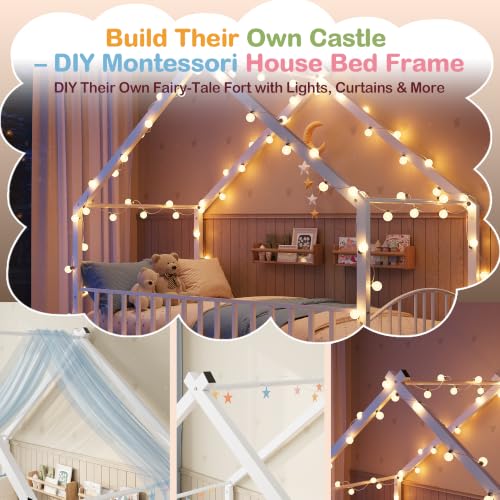 Image of Garvee Twin Size House Shape Bed Frame with Rail, White