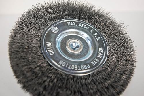 Image of Century Drill & Tool 76443 4 inch Durable Fine Crimped Radial Wire Brush, 1 /4 inch Drill Shank, 4,500 RPM - Ideal for Rust /Paint Removal, Deburring, & More