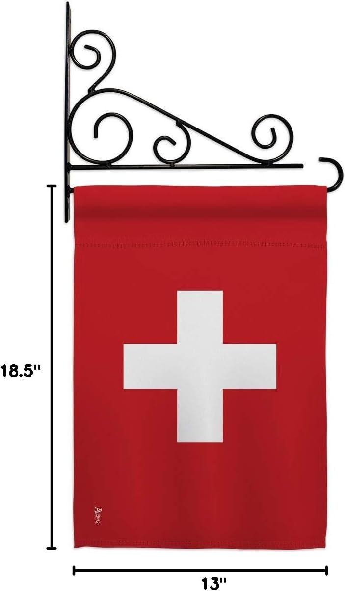 Switzerland Garden Flag Set Wall Holder Regional Nationality Nation International World Country Particular Area Small Decorative Gift Yard House Banner Double-Sided Made In USA 13 X 18.5