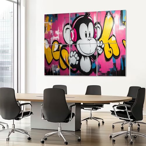 6 Pack Paneles Acústicos Arte Absorbentes de Sonido Graffiti Mono Auriculares Estilo Pop Decorativos Rosa para Paredes Aislantes para Estudios de Grabación y Oficina 72"x48" miniatura 7