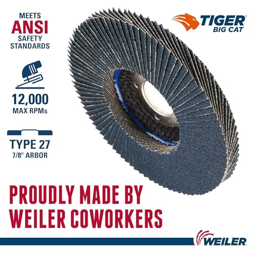 Image of Weiler 50805 Big Cat High Density Abrasive Flap Disc, Type 27, Round Hole, Phenolic Backing, Zirconia Alumina, 4-1 /2 inch Dia., 80 Grit (Pack of 10)