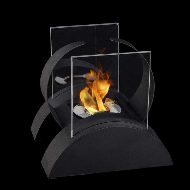 JHY DESIGN Square Bioethanol Fireplace with Two-Side Glass 19cm Tall Tabletop Fireplace Bio Ethanol Fireplace Pits Heater for Indoor Outdoor Balcony Living Room