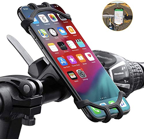 QueenDer Téléphone Support de Vélo Portable Rotation 360 ° Anti-Vibration Universel pour Bike Moto en Silicone Montagne pour iPhone Samsung Xiaomi Huawei (4,5"-6,5")