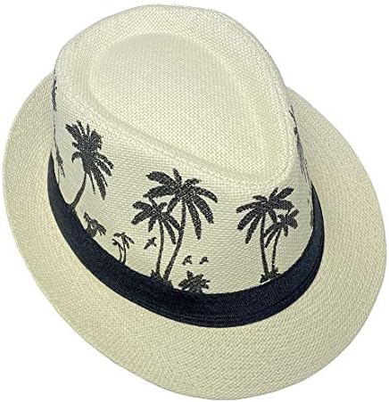 JK Home Hawaiian Fedora Straw Hats for Men Women Unisex Trilby Panama Summer Sun Jazz Costume Party Cap
