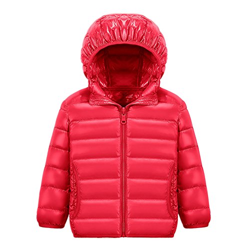 De feuilles - De feuilles CHIC-CHIC Blouson Manteau Léger Enfant Garçon Fille Doudoune à Capuche - Veste à Manches Longues Sport bébé Ski Vêtement 7-8ans Rouge