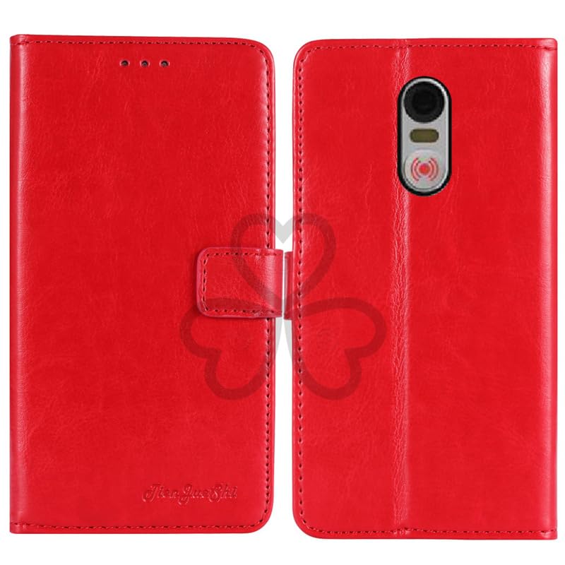 TienJueShi Rouge Flip Retro Support à Rabat Cuir Housse Coque pour Swissvoice s510-C s510-M 5 inch Étui Cas Couverture Protecteur Case Portefeuille Cover
