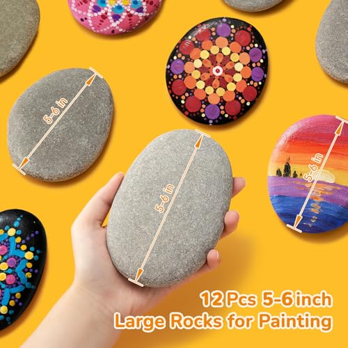 image for Simetufy 12Pcs Rocks for Painting, 5-6 Inch Extra Large Flat Painting 