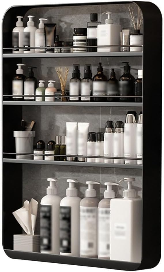Wall-Mounted Bathroom Shelf, Waterproof Makeup nizer, Multi-Layer Cosmetic Rack, High Capaci (10kg), Black, 50x70cm, Perfect for Bathroom Sto and Decor.