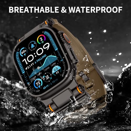 Image of FOAMUNOC Rugged Band Compatible with Apple Watch Ultra 3 /2 /1 Band 49mm /46mm /45mm /44mm /42mm, Metal Connector with Strap for iWatch Ultra Series 11 /10 /9 /8 /7 /6 /SE3 /SE2 /SE /5 /4 /3 /2 /1, Desert Tan /Black
