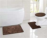 Vista 4 de Juego de 3 alfombras de baño de felpilla suave de lujo, absorbentes, peludas y antideslizantes, tapete de inodoro en forma de U + tapete de ducha +