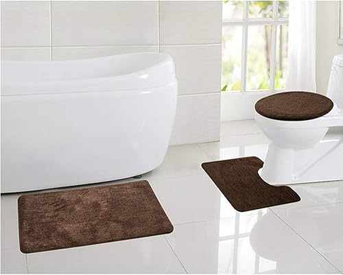 Miniatura 4 de Juego de 3 alfombras de baño de felpilla suave de lujo, absorbentes, peludas y antideslizantes, tapete de inodoro en forma de U + tapete de ducha +