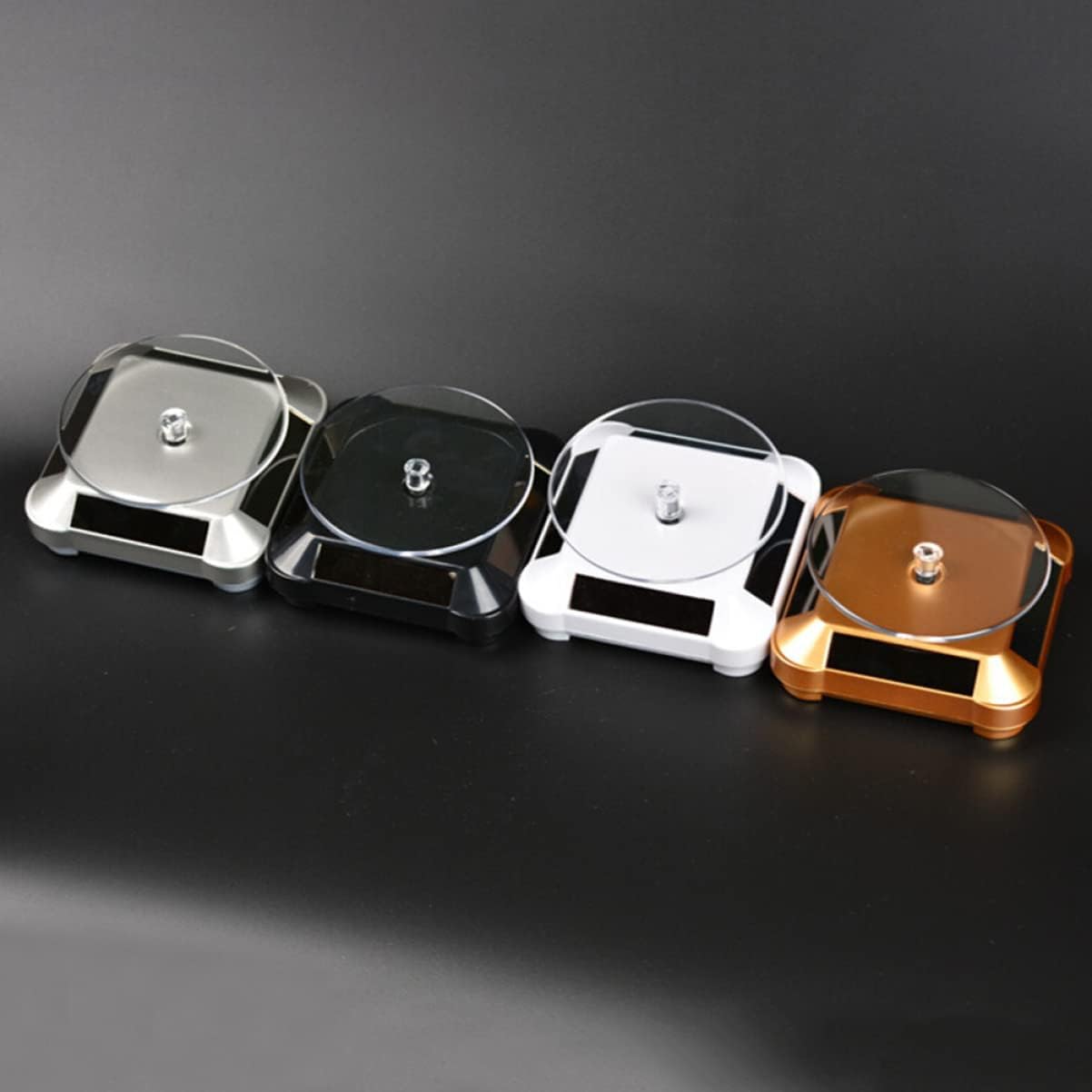 3pcs Solar Rotating Display Stand Silver Tray Load Capacity No Battery Needed for Jewelry Watches Mobile Phones