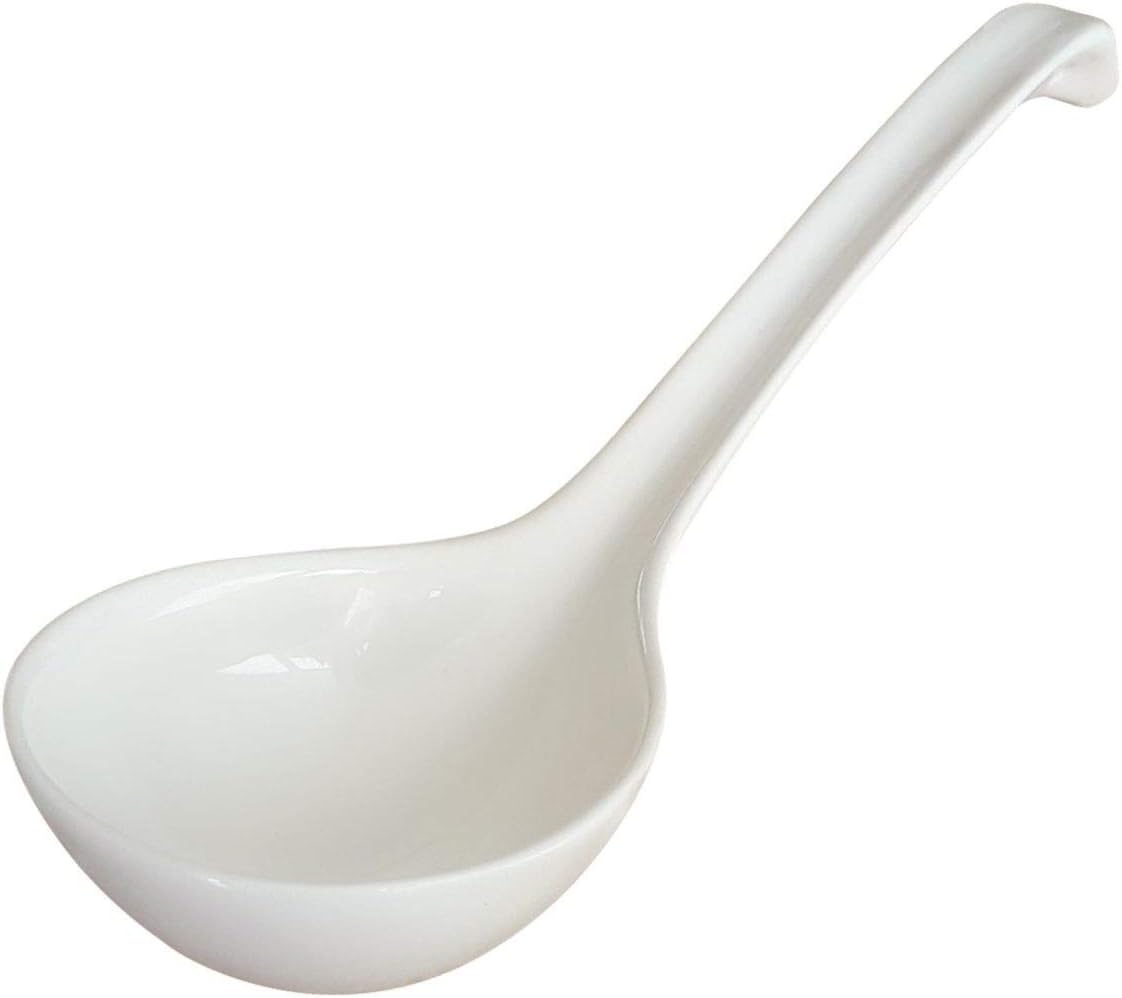 LeBlue 1-Pack Asian Chinese Reusable Dishwasher Microwave Safe 10.6" Big Henry Serving Soup Spoons Ladle, White Bone China Porcelain Ceramics