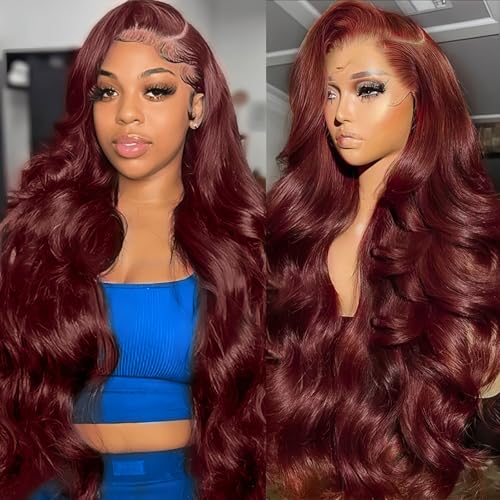 Ruaswey 32 Inch Reddish Brown 200 Density HD Lace Front Wigs Human Hair Pre Plucked Reddish Brown Body Wave Human Hair Wig Colored 13X4 Lace Frontal Wigs Human Hair Brown Auburn Wig Human Hair
