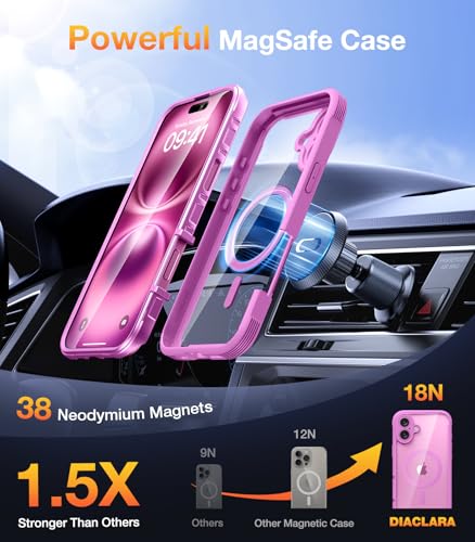 Image of Diaclara Magnetic Designed for iPhone 16 Plus Case,[Full Camera Protection] 360 Clear Bumper Compatible with MagSafe Built-in Screen Protector for 16 Plus case,Magnetic Rose Purple