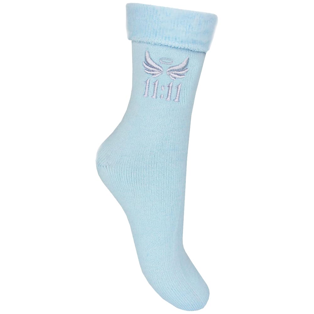 Teddyt's Women's Blue Angel Number 1111 Embroidered Pastel Bed Socks Gift
